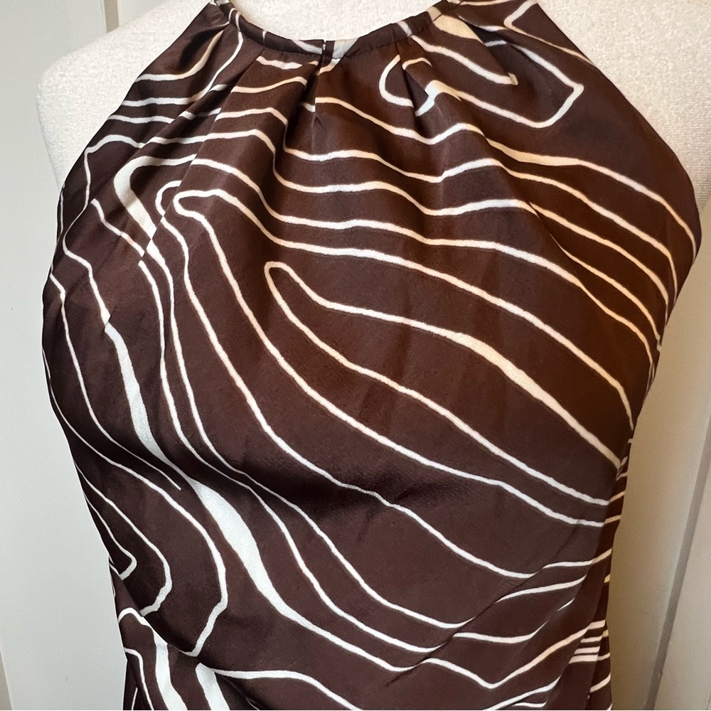 Here Come Sun Halter Lace Up Maxi Dress Small Brown Swirl Summer Resort Vacation - Picture 4 of 11